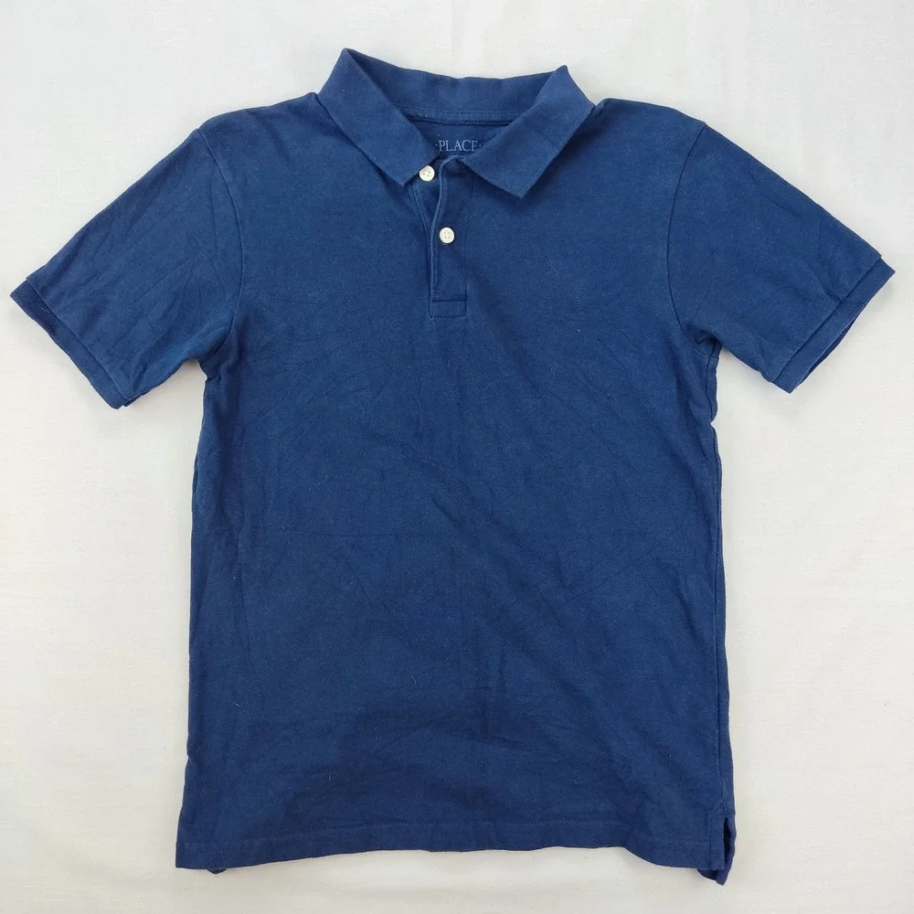 The Children's Place Polo Shirt Boys L 10/12 Blue Pique Short Sleeve Casual Top